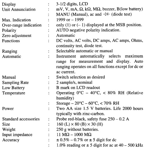General Specifications of a DVM