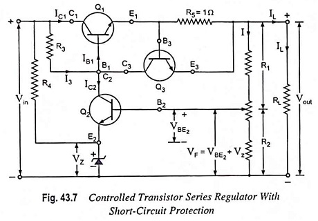 Controlled Transistor Series Regulator With Short Circuit Protection