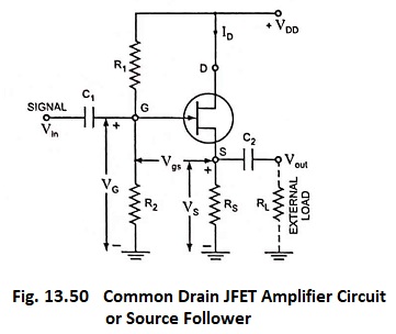 Common Drain JFET Amplifier or Source Follower