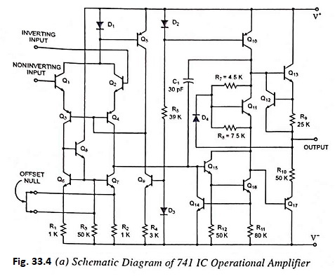 Schematic diagram of IC 741 Op Amp